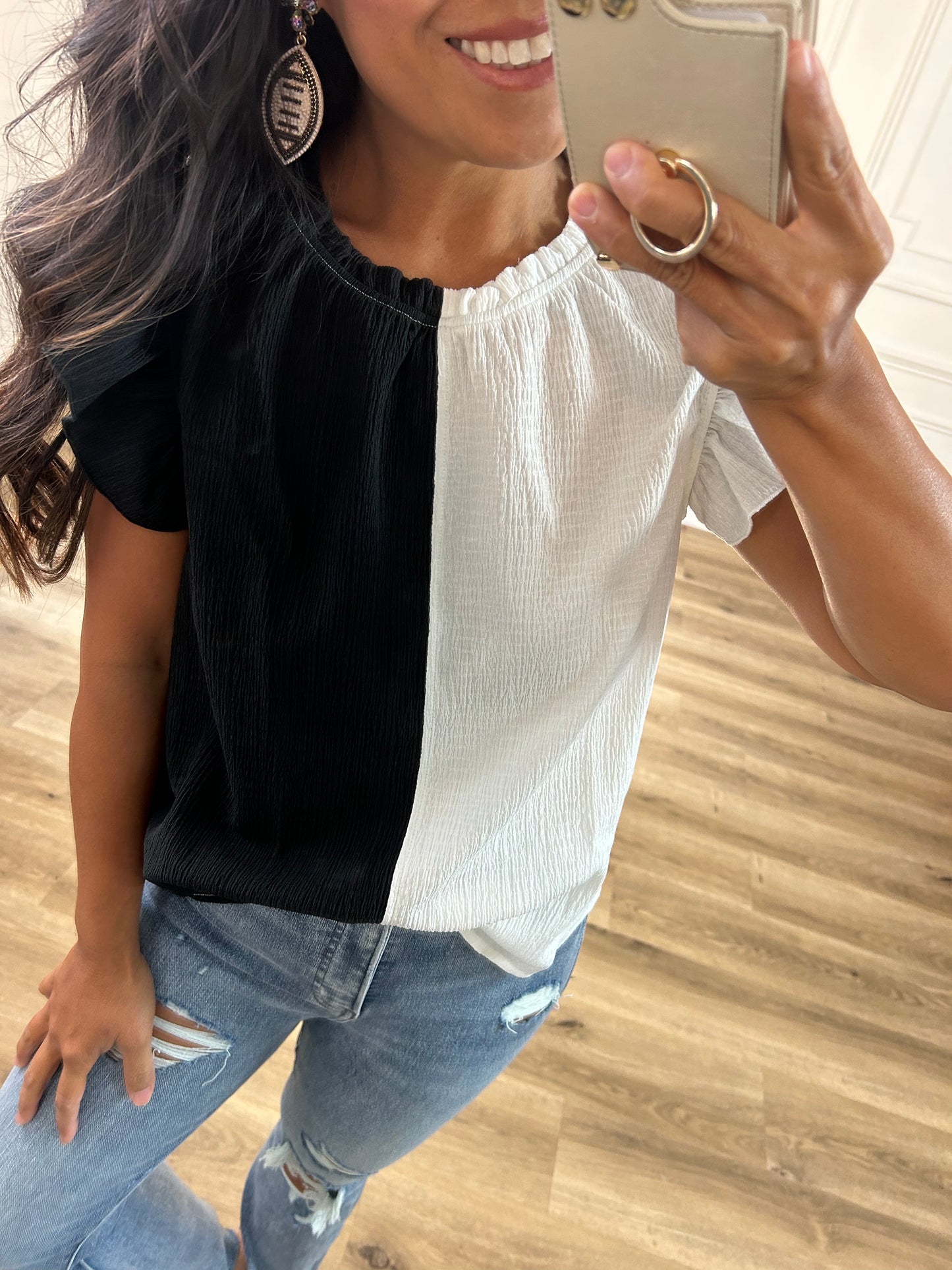 Ready for Game Day Black and White top