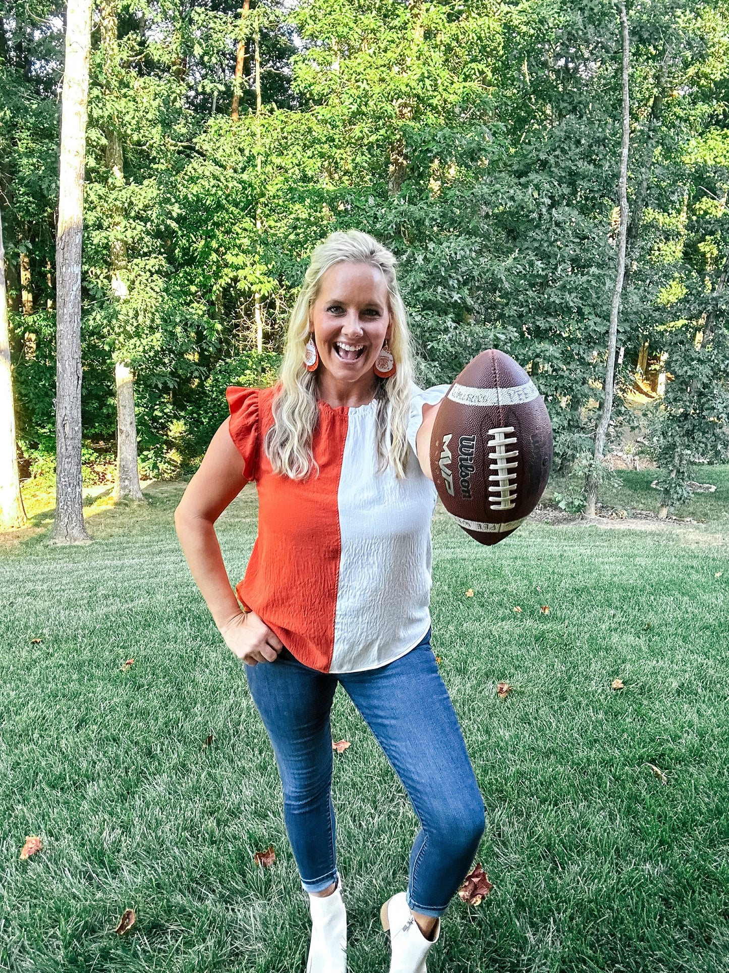 Ready for Game Day Orange and White top