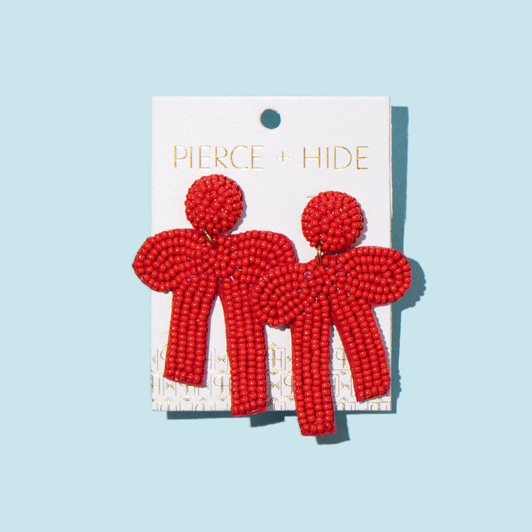 Custom Red Beaded Bow Earrings