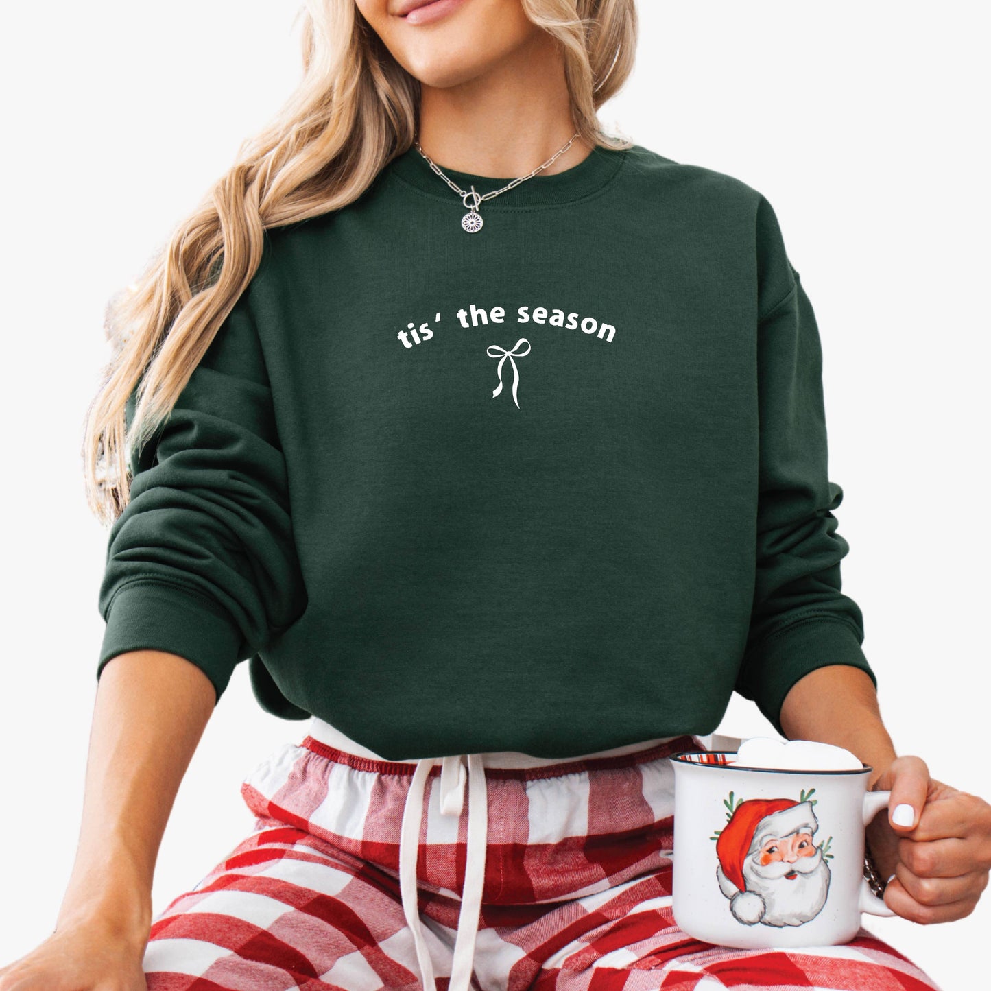 Embroidered Christmas Sweatshirt Holiday Crewneck Womens Bow: Red / Medium