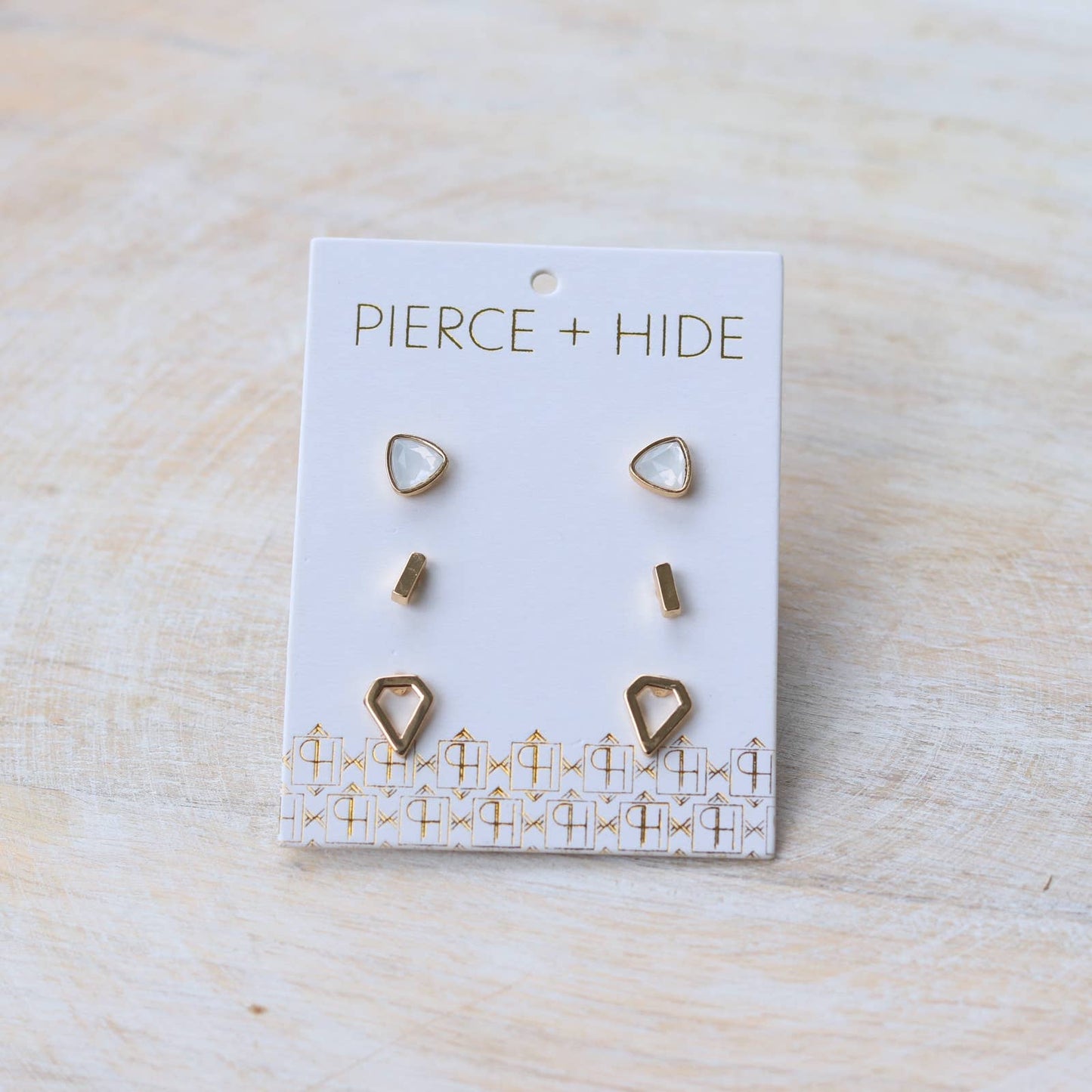 Gold Opal Stud Trio Earrings