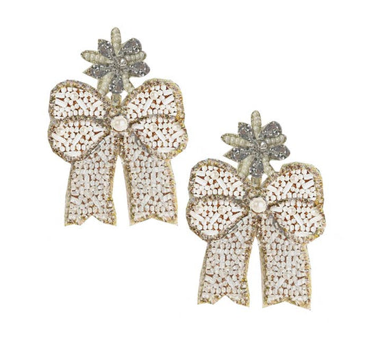 Custom Pearl Beaded Glitzy Bow Earrings| HOLIDAY EARRINGS| CHRISTMAS EARRINGS
