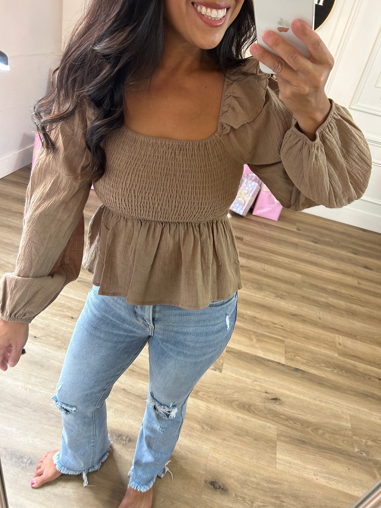 Sweet as Honey Smocked Peplum Top