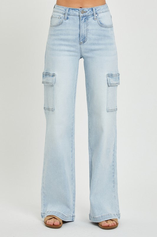 RISEN High Rise Wide Leg Cargo Jeans