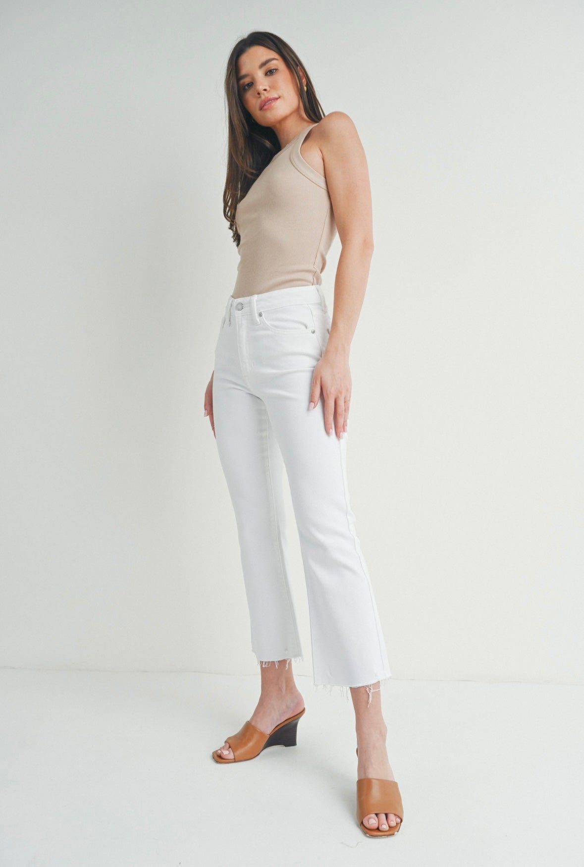 High Rise Crop Flare White Jeans