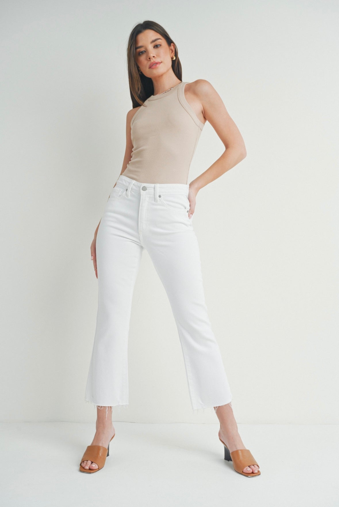 High Rise Crop Flare White Jeans