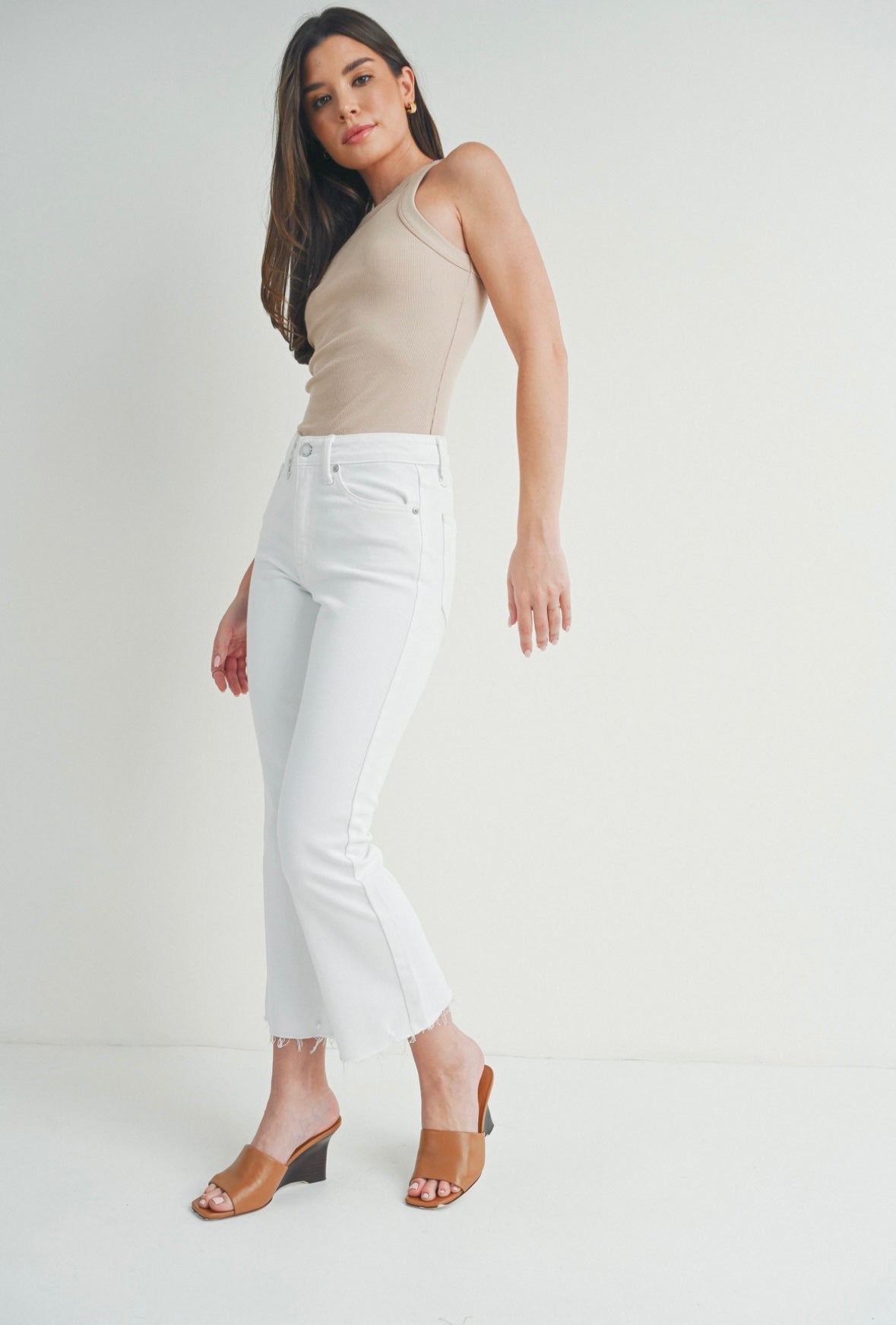 High Rise Crop Flare White Jeans