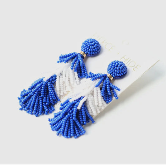 Blue and white tassel earrings