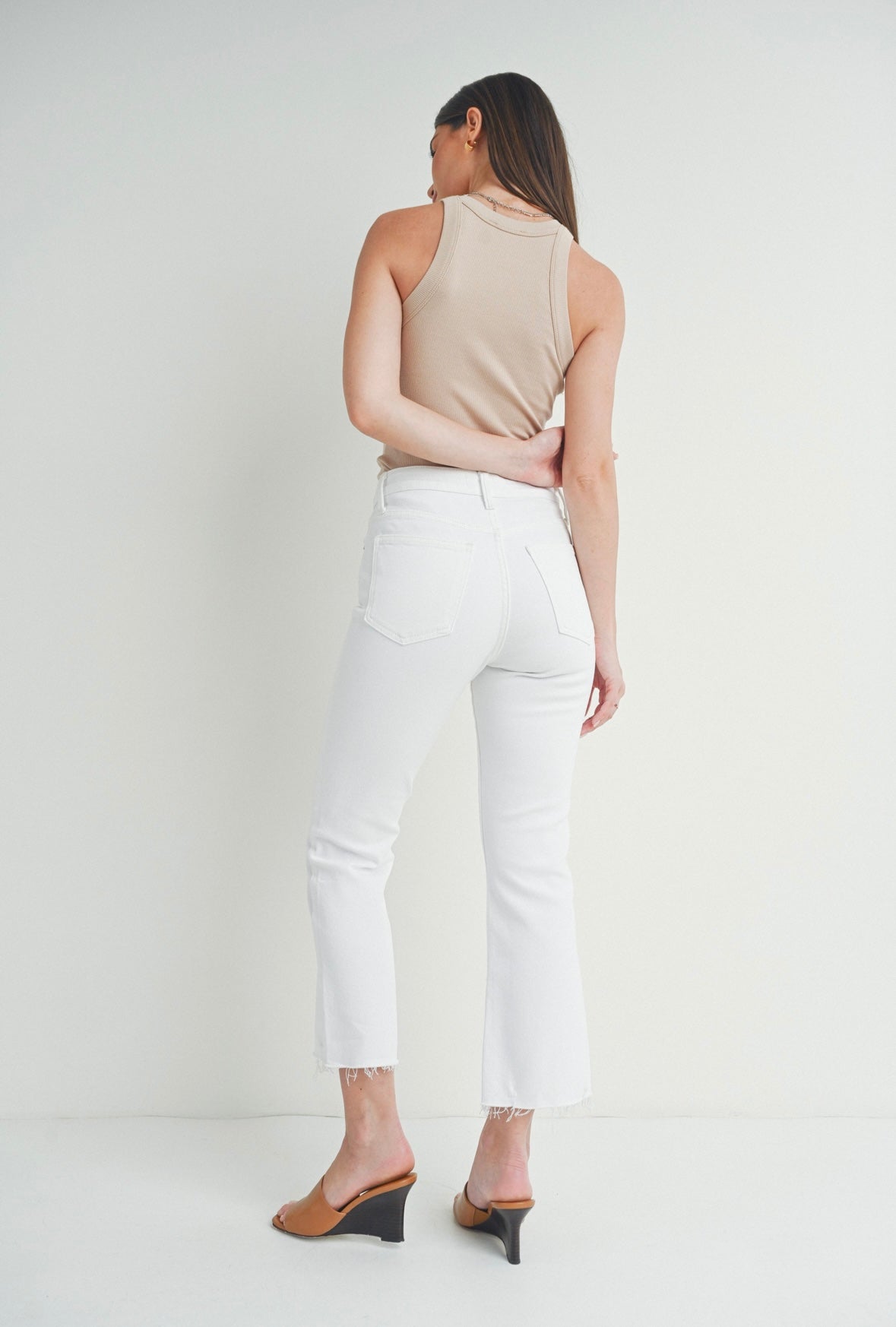 High Rise Crop Flare White Jeans