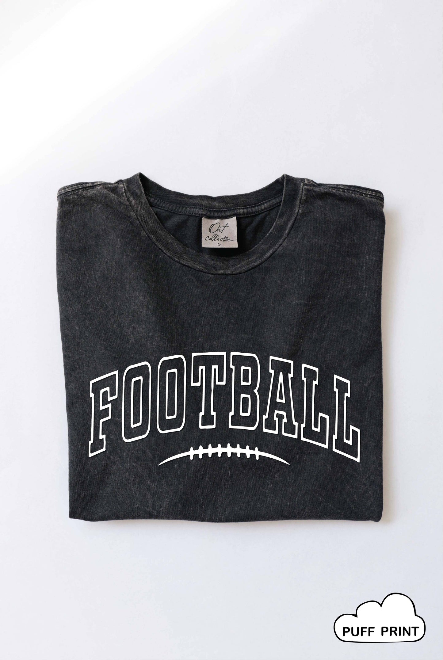 FOOTBALL Puff Graphic Mineral Washed Graphic Top: MINERAL BLACK / XL