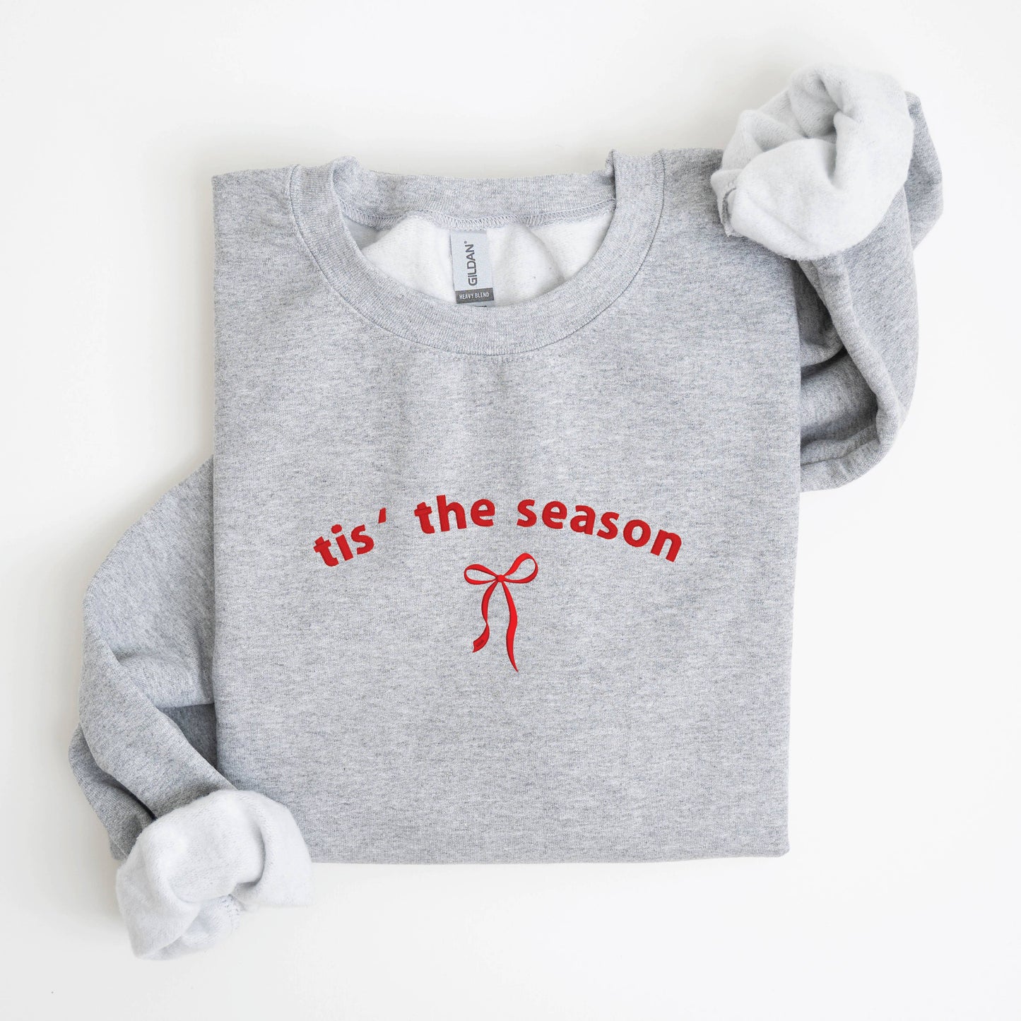 Embroidered Christmas Sweatshirt Holiday Crewneck Womens Bow: Red / Medium