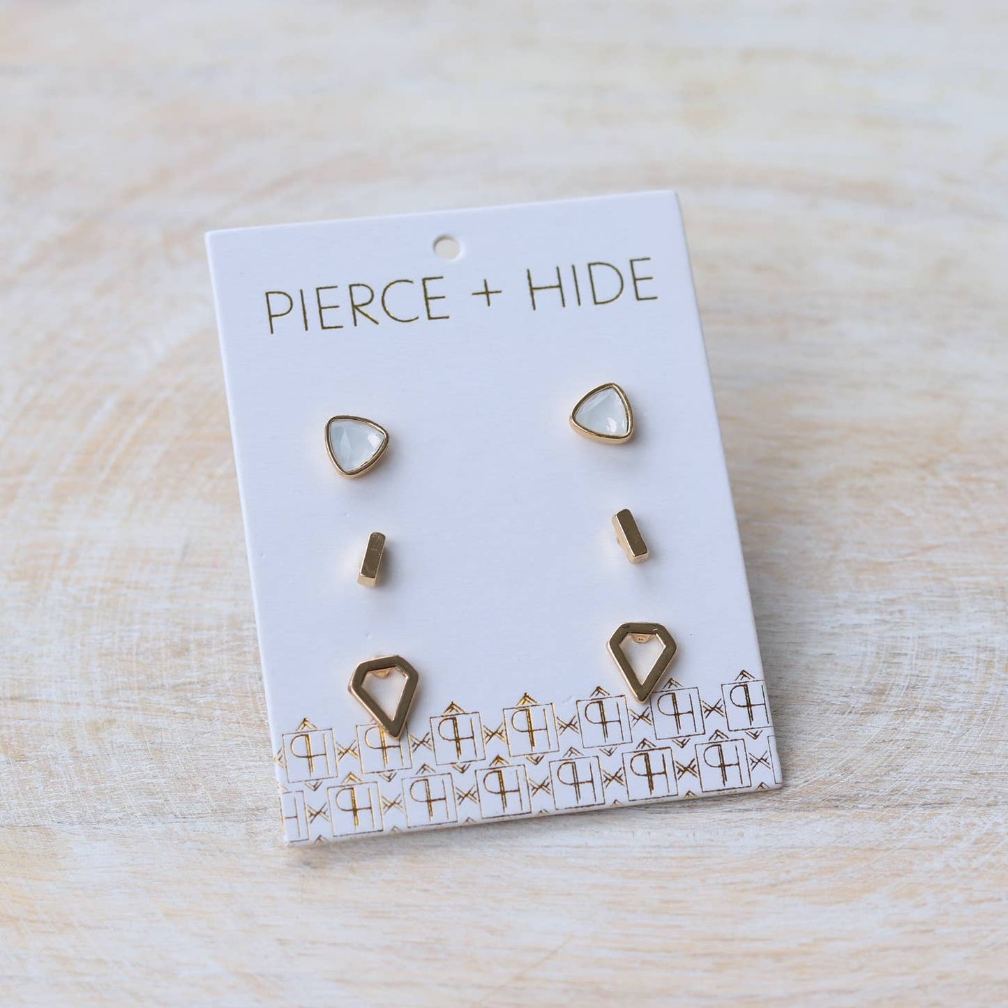 Gold Opal Stud Trio Earrings